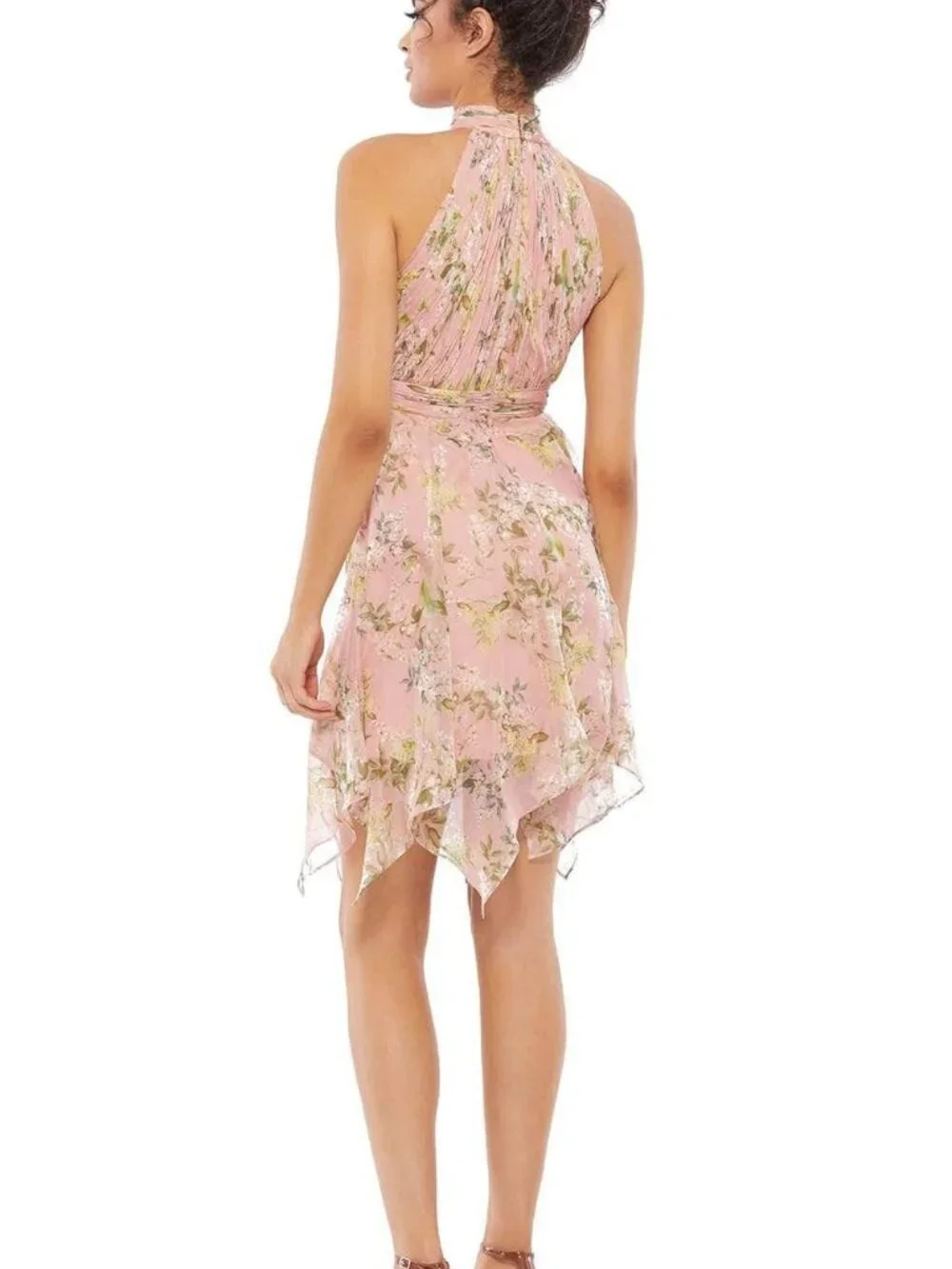 Mac Duggal Blush Pink Floral Print Halter Cocktail Mini Dress Sz 0 NWT 70208 - Picture 3 of 7